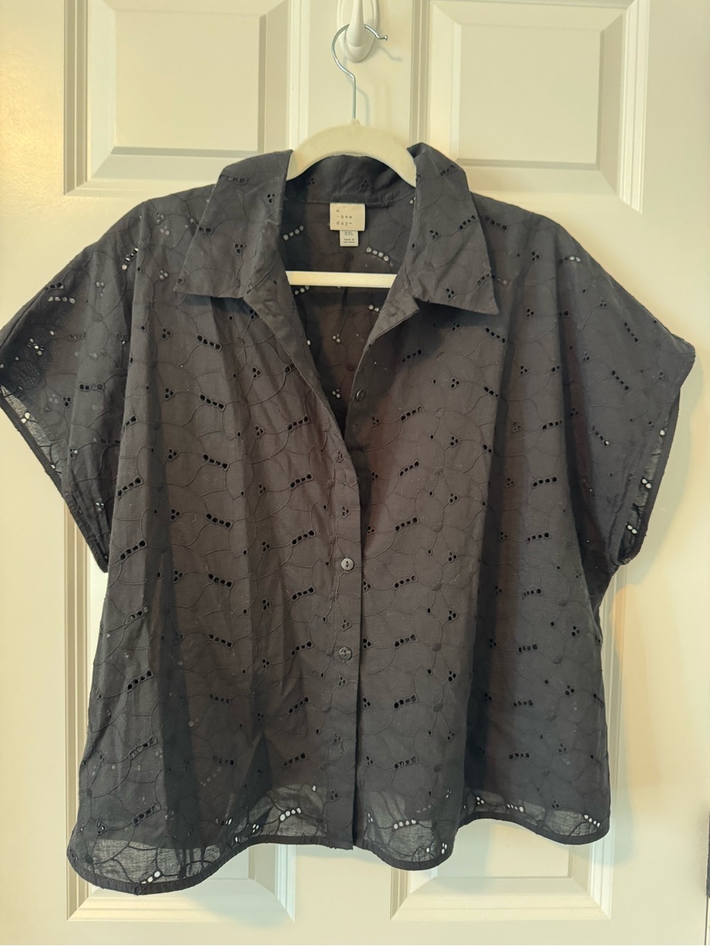 a new day Black Eyelet Button-Down Boxy Shirt
